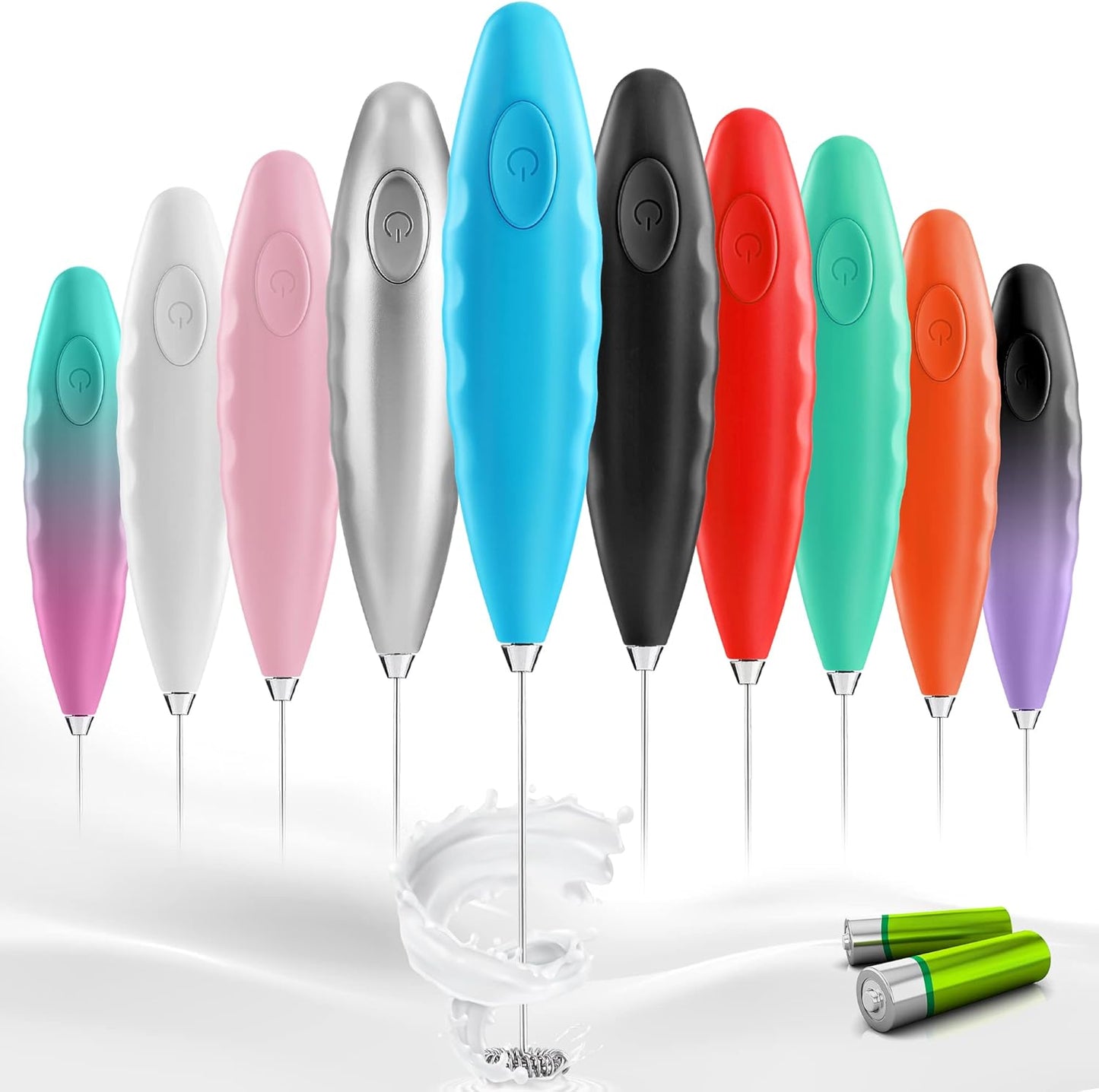Electric Milk Frother and Matcha Whisk with Comfort Grip - Handheld Mixer with Batteries Included - Teal