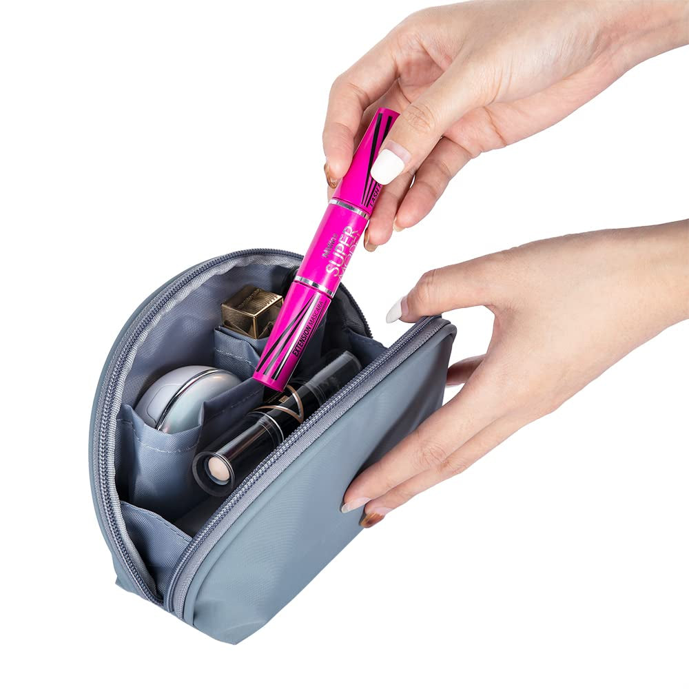 Half Moon Cosmetic Beauty Bag - Travel Makeup Pouch for Women and Girls (Grey-Blue)