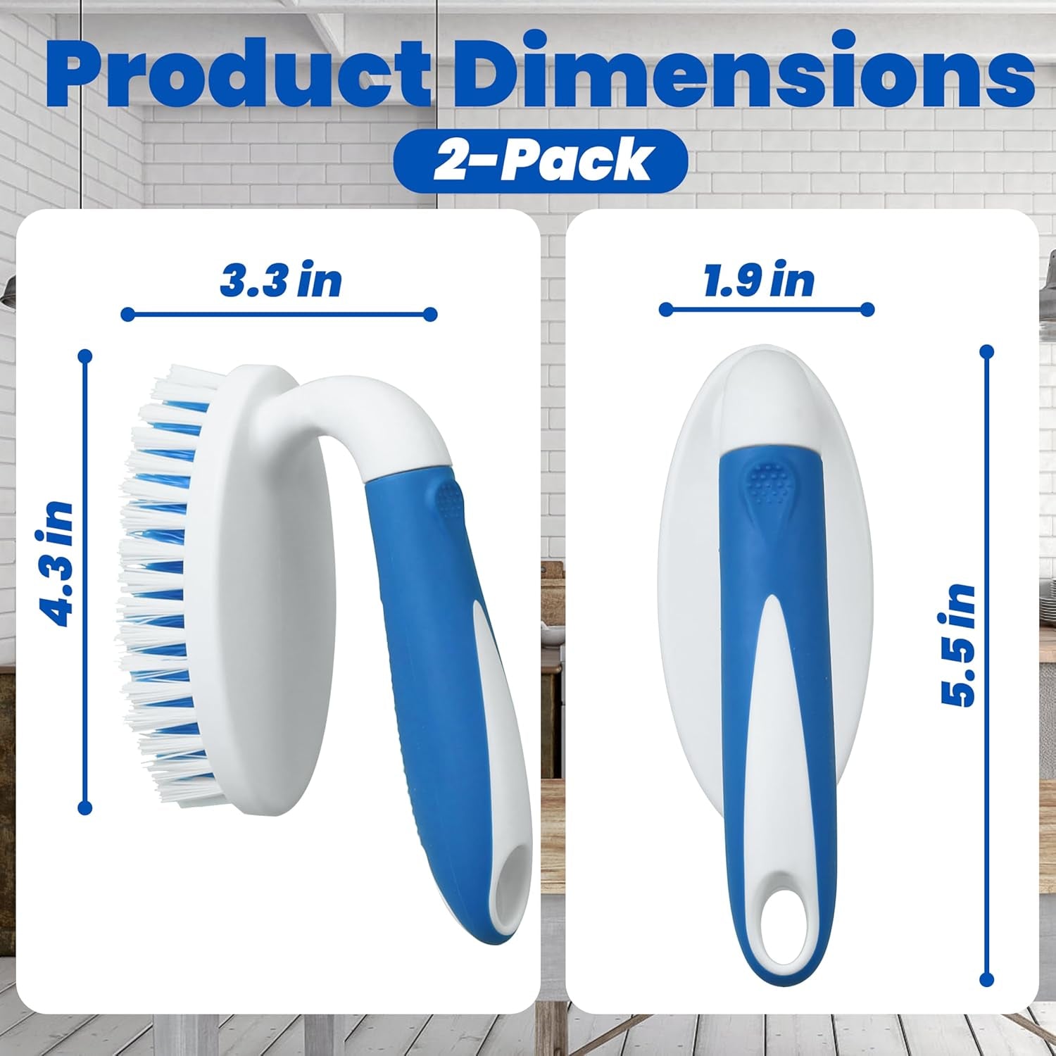 2-Pack Stiff Bristle Scrub Brushes for Versatile Cleaning of Carpets, Showers, Bathtubs, Kitchen Surfaces, Pool Tiles, and Bathrooms