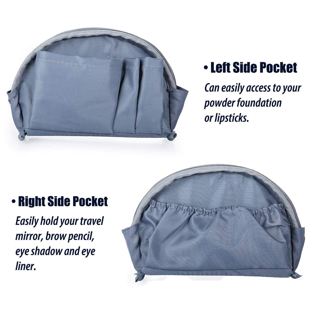 Half Moon Cosmetic Beauty Bag - Travel Makeup Pouch for Women and Girls (Grey-Blue)