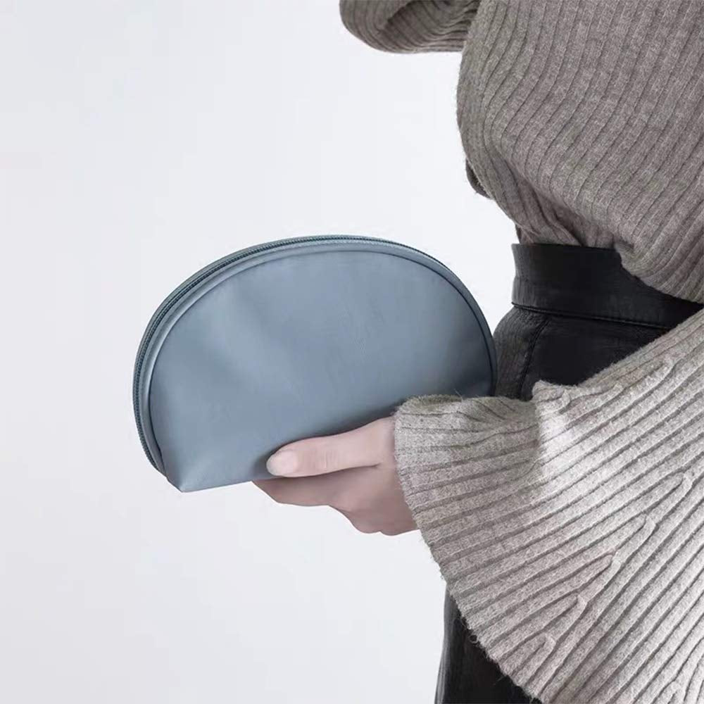 Half Moon Cosmetic Beauty Bag - Travel Makeup Pouch for Women and Girls (Grey-Blue)