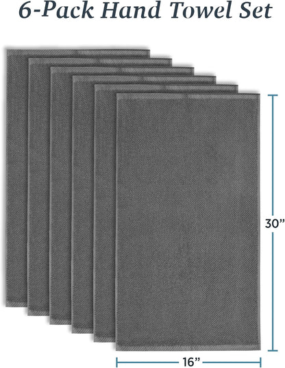 Franklin Premium 6-Pack Charcoal Hand Towels with Popcorn Texture - Luxurious Hotel & Spa Quality, Soft and Absorbent 600 GSM 100% Cotton