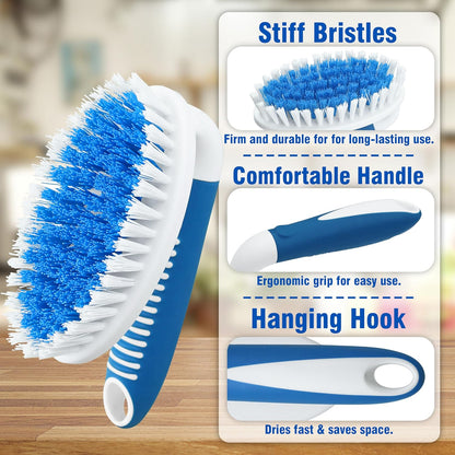2-Pack Stiff Bristle Scrub Brushes for Versatile Cleaning of Carpets, Showers, Bathtubs, Kitchen Surfaces, Pool Tiles, and Bathrooms