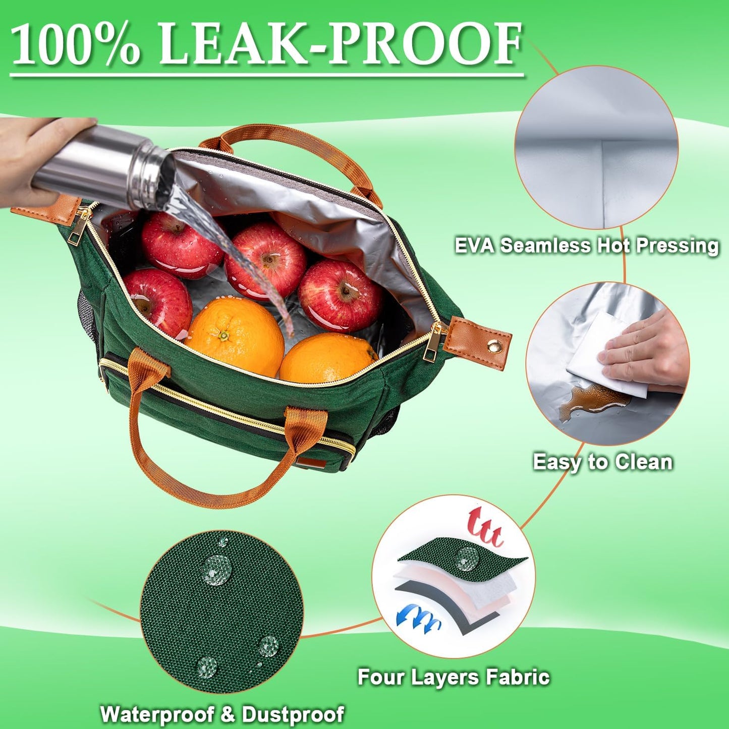 Insulated Lunch Bag for Adults - Leakproof Soft Cooler for Work, Beach, and Picnic, Dark Green