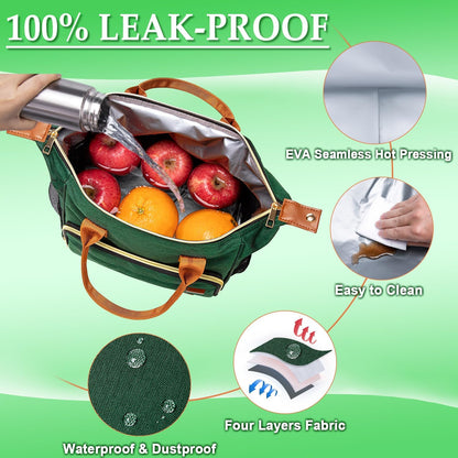 Insulated Lunch Bag for Adults - Leakproof Soft Cooler for Work, Beach, and Picnic, Dark Green