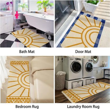 Set of 2 Bohemian Kitchen Mats, Modern Farmhouse Non-Skid Washable Rugs with Rubber Backing for Kitchen Decor (17" x 47" & 17" x 30")
