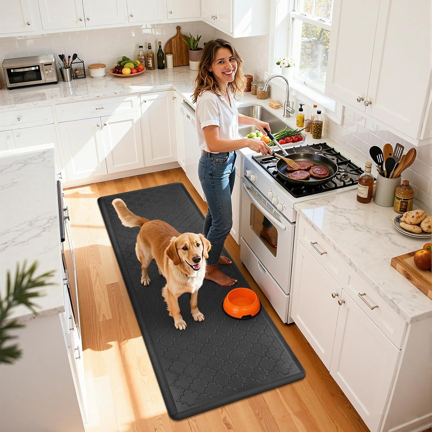 Anti-Fatigue Cushioned Kitchen Mats 20" x 60" | Non-Slip Waterproof Floor Runner Rug, Heavy-Duty Padded Foam Comfort Mat for Standing Desks, Laundry Areas, and Sinks