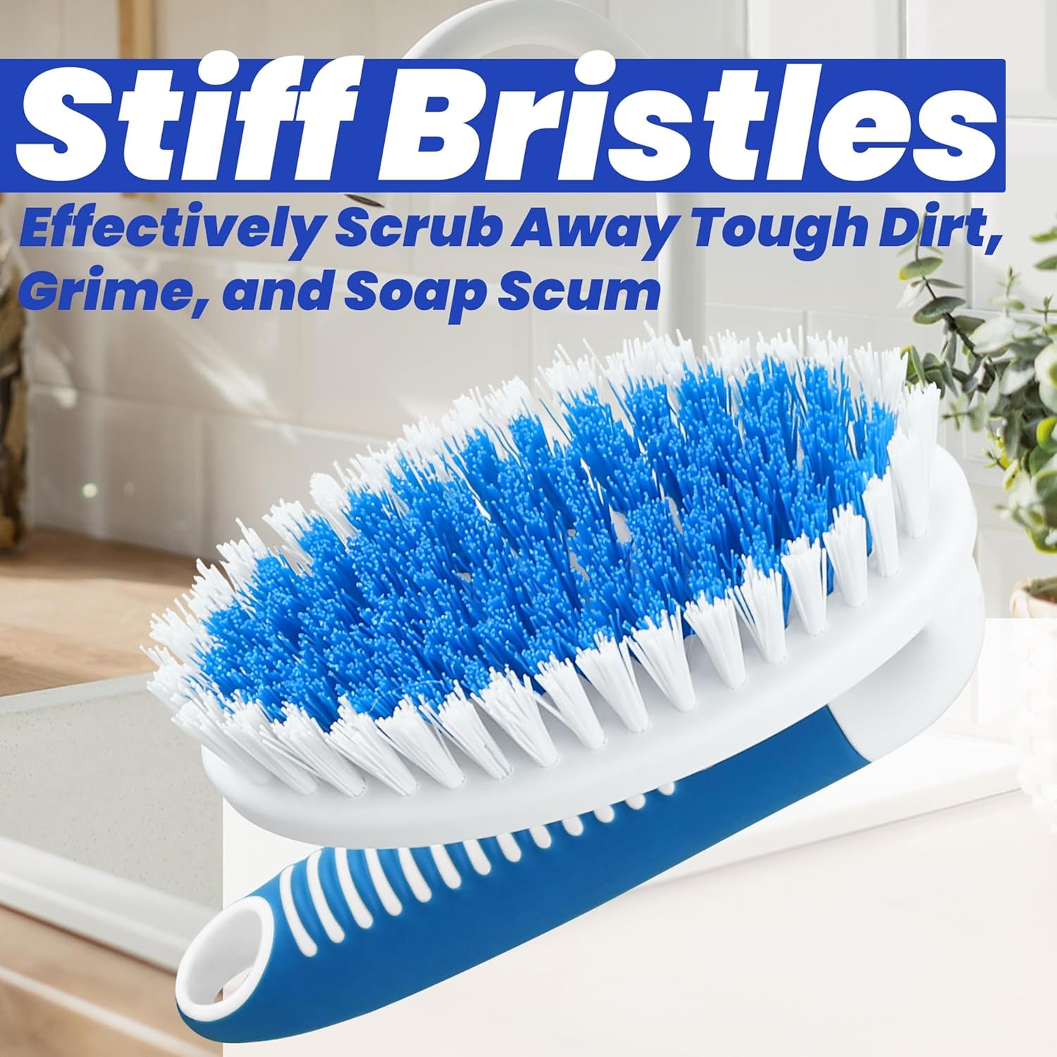 2-Pack Stiff Bristle Scrub Brushes for Versatile Cleaning of Carpets, Showers, Bathtubs, Kitchen Surfaces, Pool Tiles, and Bathrooms
