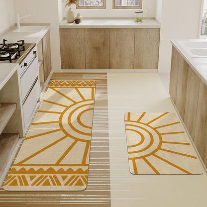 Set of 2 Bohemian Kitchen Mats, Modern Farmhouse Non-Skid Washable Rugs with Rubber Backing for Kitchen Decor (17" x 47" & 17" x 30")