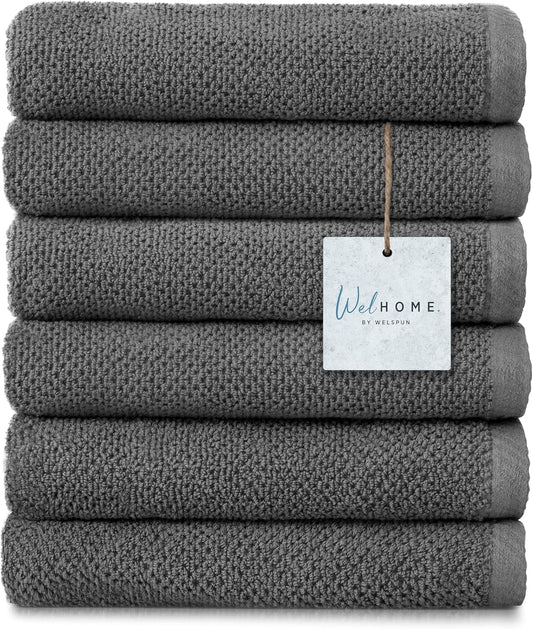 Franklin Premium 6-Pack Charcoal Hand Towels with Popcorn Texture - Luxurious Hotel & Spa Quality, Soft and Absorbent 600 GSM 100% Cotton
