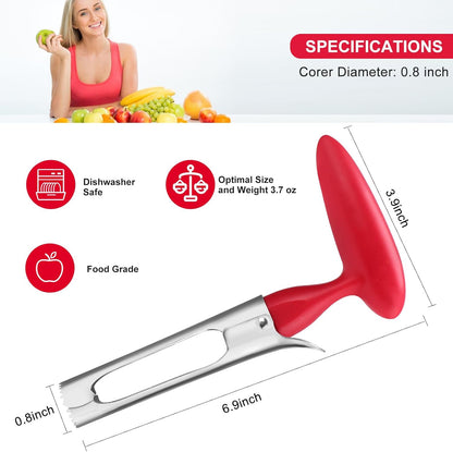 Premium Stainless Steel Apple Corer Tool - Effortless Core Removal with Sharp Serrated Blades - Easy to Clean and Use - Ideal for Apples and Pears (Red)