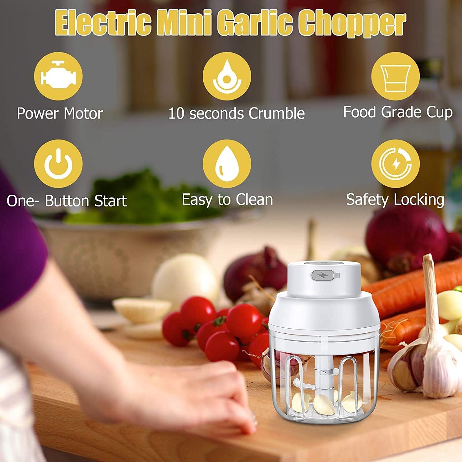 Electric Garlic Chopper, Ripamedar 45W Powerful Motor P