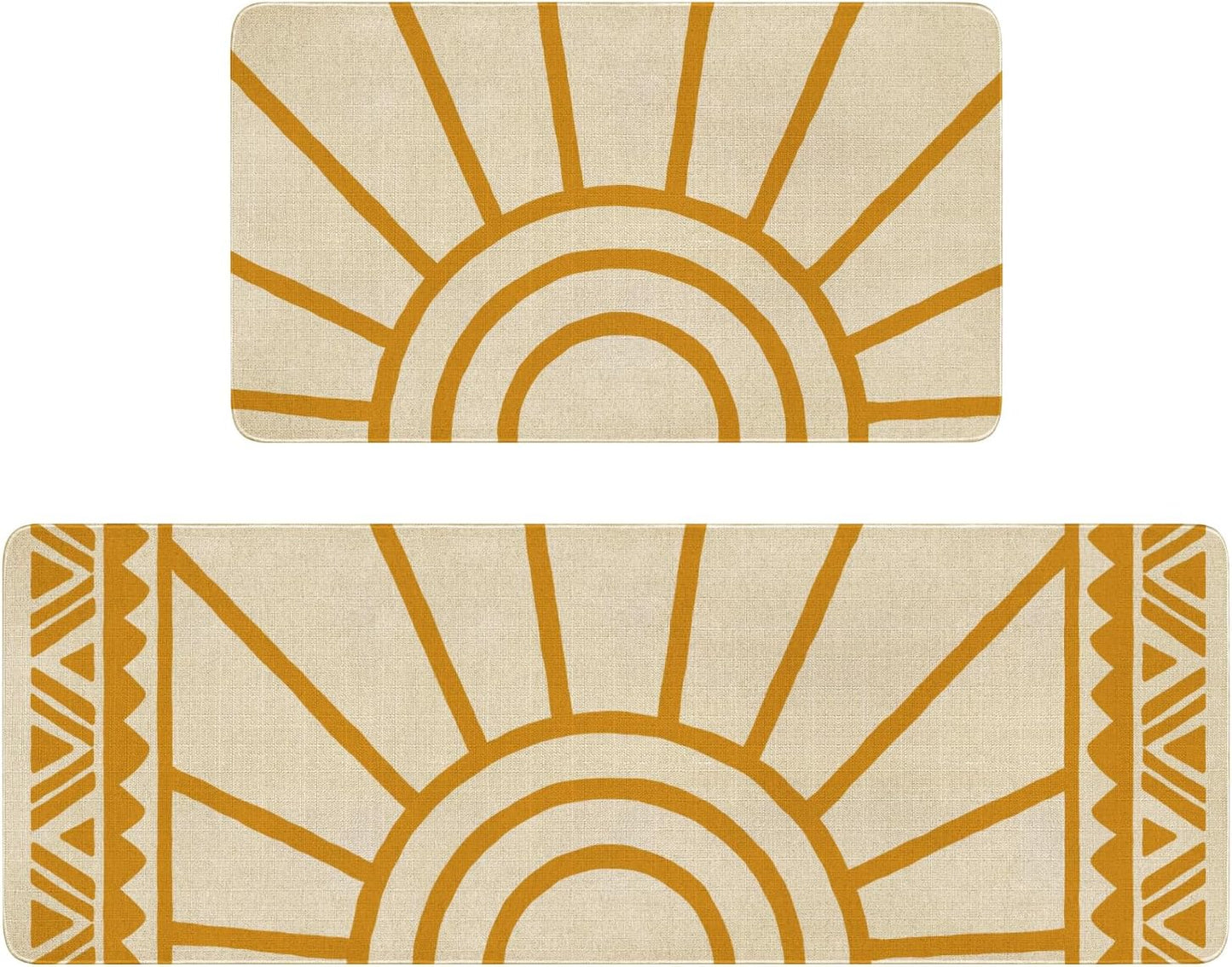 Set of 2 Bohemian Kitchen Mats, Modern Farmhouse Non-Skid Washable Rugs with Rubber Backing for Kitchen Decor (17" x 47" & 17" x 30")