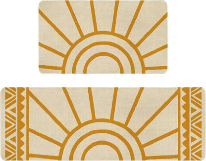 Set of 2 Bohemian Kitchen Mats, Modern Farmhouse Non-Skid Washable Rugs with Rubber Backing for Kitchen Decor (17" x 47" & 17" x 30")