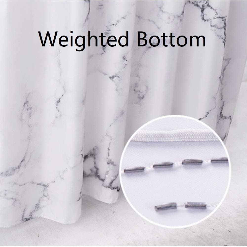 Grey and White Marble Fabric Shower Curtain with Hooks, Unique 3D Print, Waterproof Decorative Bathroom Accessory, Reinforced Metal Grommets, Standard Size 72x72 Inches