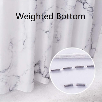 Grey and White Marble Fabric Shower Curtain with Hooks, Unique 3D Print, Waterproof Decorative Bathroom Accessory, Reinforced Metal Grommets, Standard Size 72x72 Inches