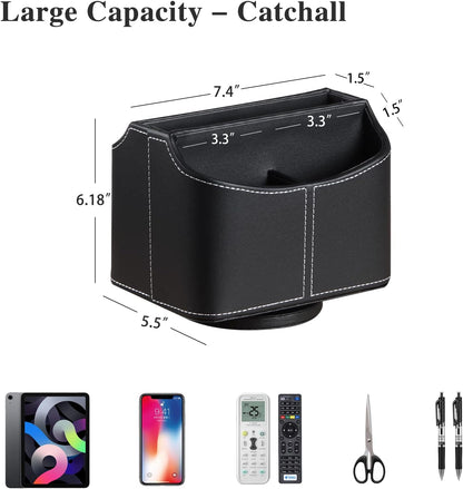 Premium PU Leather 360-Degree Spinning Remote Control Holder and Organizer for Desk and Bedside Table - Versatile Storage Solution for Media Controllers, Makeup Brushes, Glasses, Pens, and Office Accessories