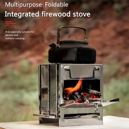 Portable Mini Outdoor Firewood Stove - Stainless Steel Folding Grill for Camping, Picnics, and BBQ Travel