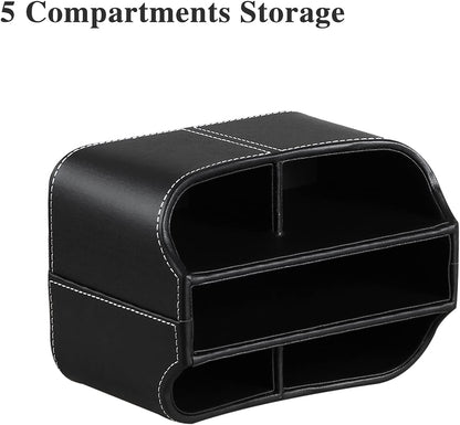 Premium PU Leather 360-Degree Spinning Remote Control Holder and Organizer for Desk and Bedside Table - Versatile Storage Solution for Media Controllers, Makeup Brushes, Glasses, Pens, and Office Accessories