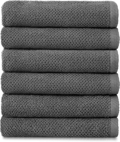 Franklin Premium 6-Pack Charcoal Hand Towels with Popcorn Texture - Luxurious Hotel & Spa Quality, Soft and Absorbent 600 GSM 100% Cotton