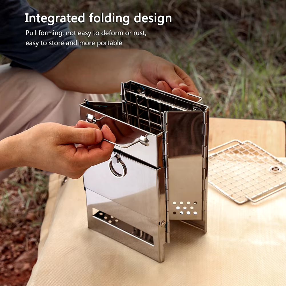 Portable Mini Outdoor Firewood Stove - Stainless Steel Folding Grill for Camping, Picnics, and BBQ Travel