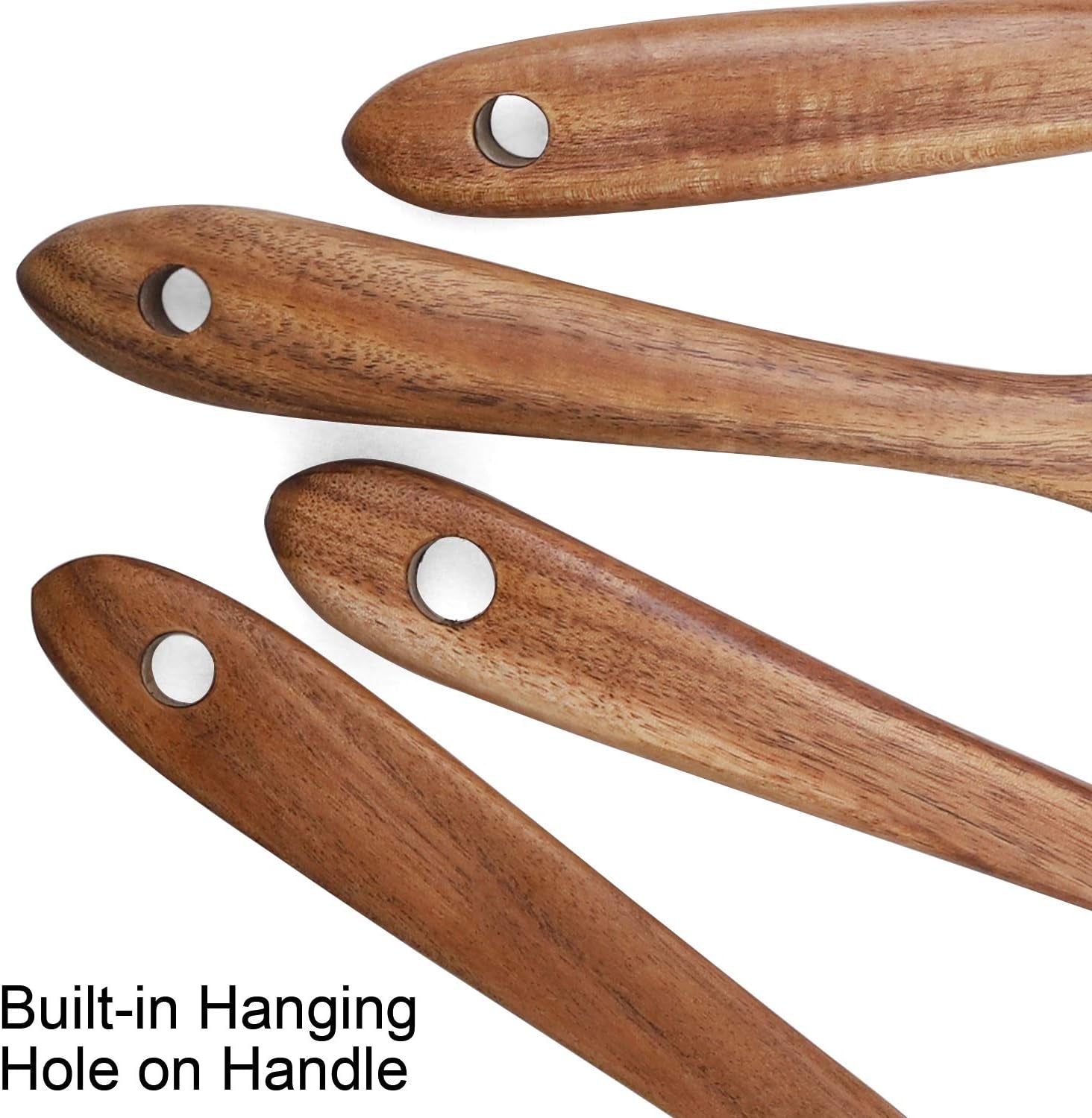 4-Piece Wooden Cooking Utensils Set for Non-Stick Cookware: Includes Spatula, Fork, Turner, Ladle, and Strainer Spoons