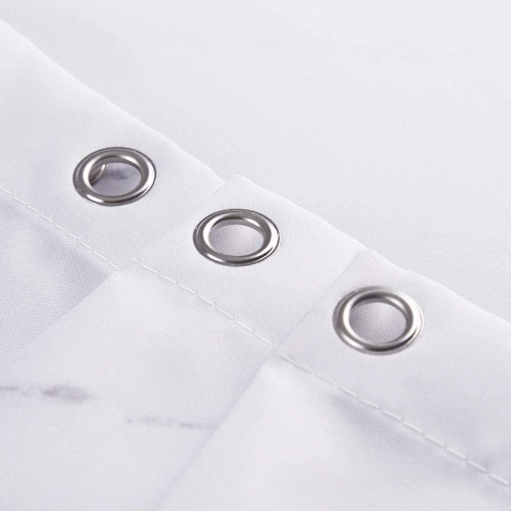 Grey and White Marble Fabric Shower Curtain with Hooks, Unique 3D Print, Waterproof Decorative Bathroom Accessory, Reinforced Metal Grommets, Standard Size 72x72 Inches