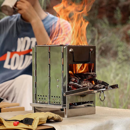 Portable Mini Outdoor Firewood Stove - Stainless Steel Folding Grill for Camping, Picnics, and BBQ Travel