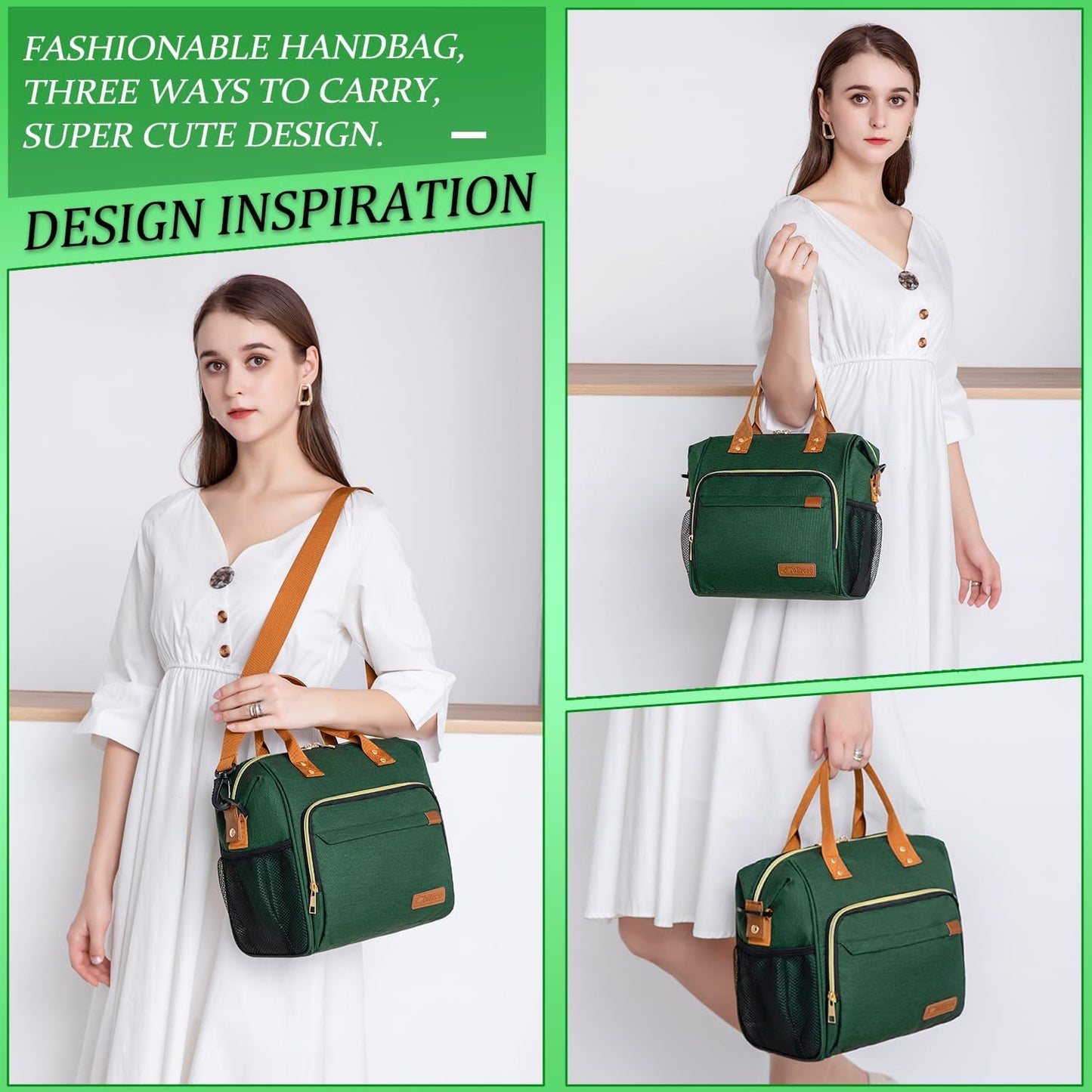 Insulated Lunch Bag for Adults - Leakproof Soft Cooler for Work, Beach, and Picnic, Dark Green