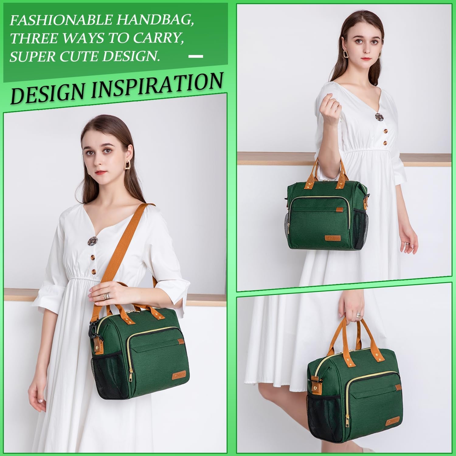 Insulated Lunch Bag for Adults - Leakproof Soft Cooler for Work, Beach, and Picnic, Dark Green