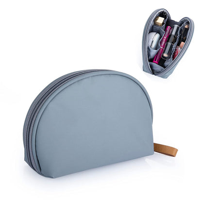 Half Moon Cosmetic Beauty Bag - Travel Makeup Pouch for Women and Girls (Grey-Blue)