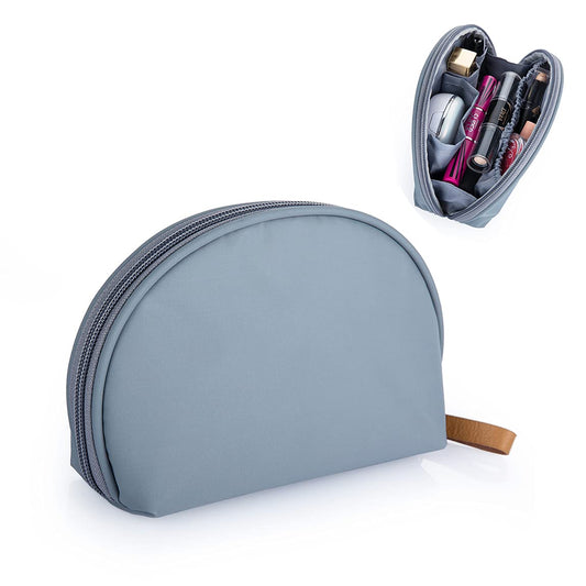 Half Moon Cosmetic Beauty Bag - Travel Makeup Pouch for Women and Girls (Grey-Blue)