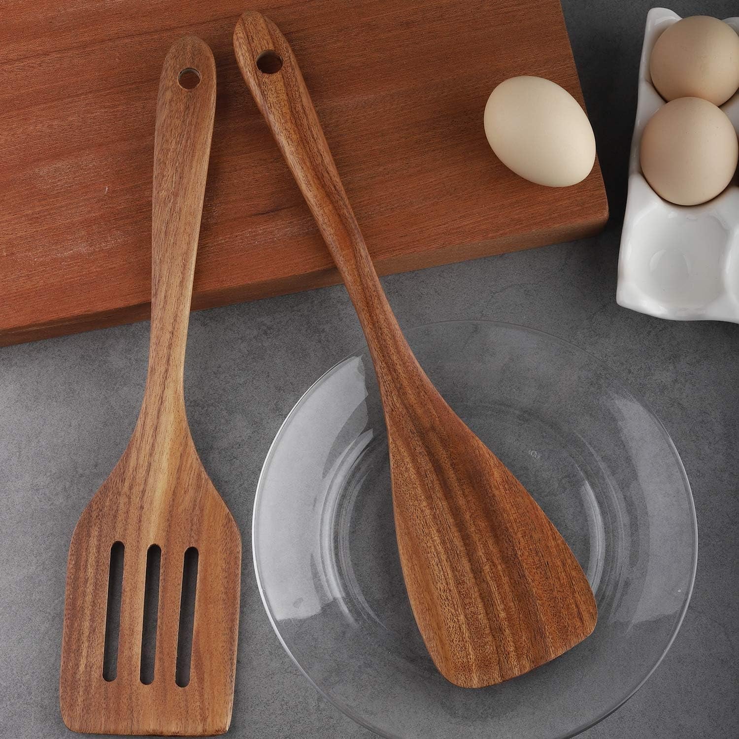 4-Piece Wooden Cooking Utensils Set for Non-Stick Cookware: Includes Spatula, Fork, Turner, Ladle, and Strainer Spoons