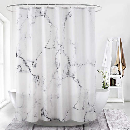 Grey and White Marble Fabric Shower Curtain with Hooks, Unique 3D Print, Waterproof Decorative Bathroom Accessory, Reinforced Metal Grommets, Standard Size 72x72 Inches