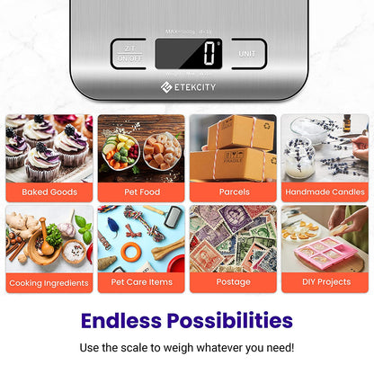 Food Kitchen Scale, Digital Grams and Ounces, 11Lb | Tare Function, Ideal for Baking, Weight Loss, Keto, Meal Prep, Packages, Liquids and Jewelry, 304 Stainless Steel