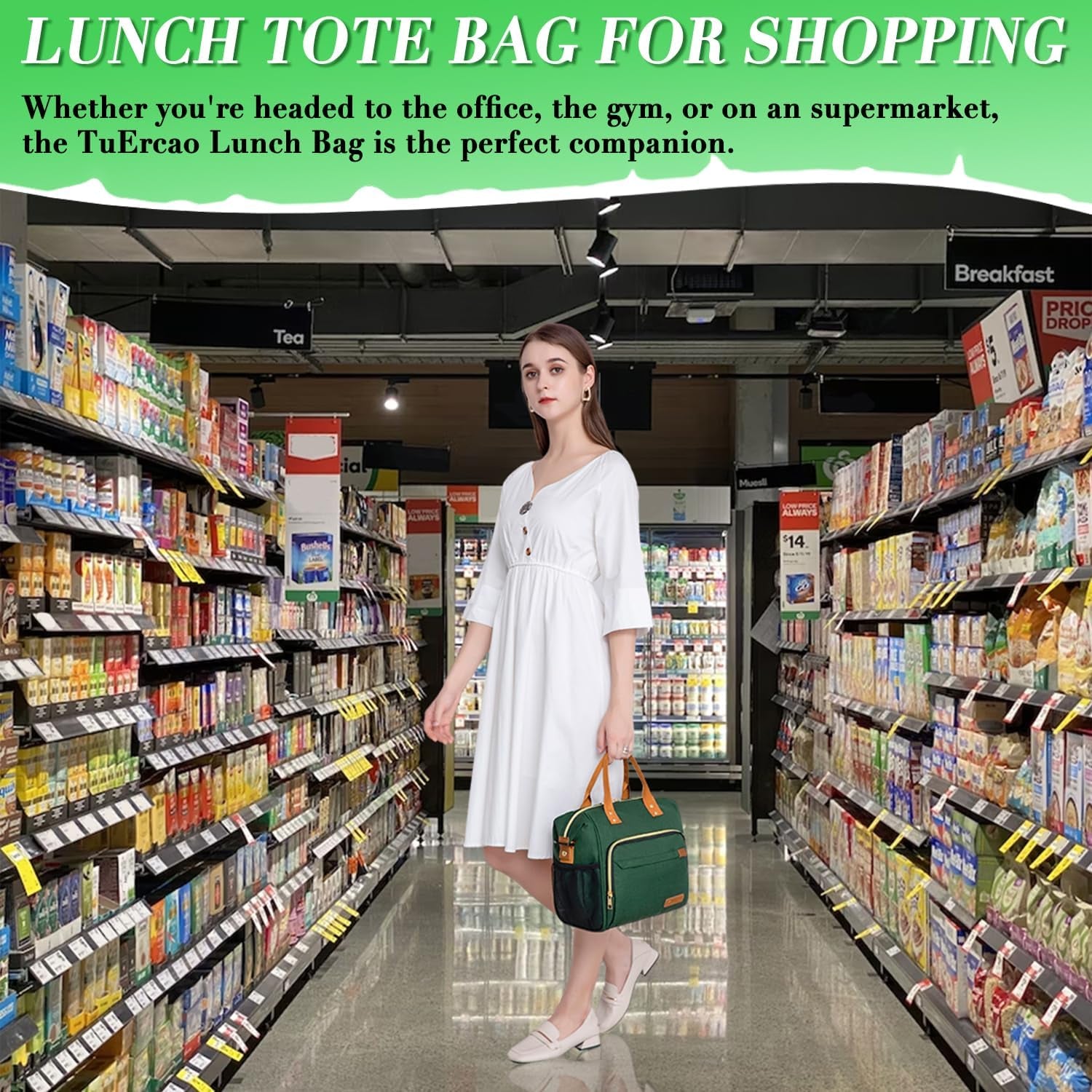 Insulated Lunch Bag for Adults - Leakproof Soft Cooler for Work, Beach, and Picnic, Dark Green