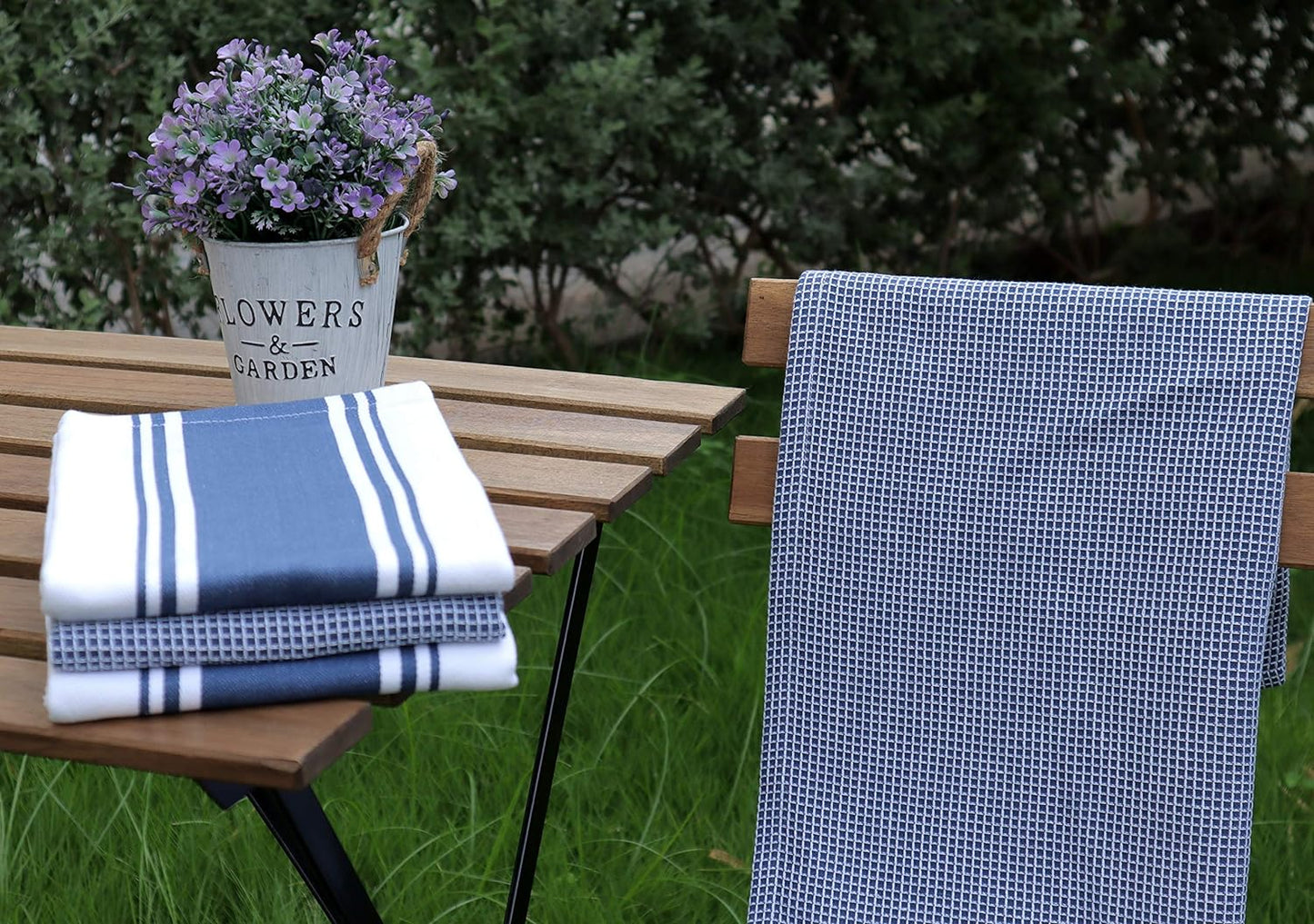 Cotton Kitchen Towels - Set of 4 Ultra Soft Waffle Weave Dish Cloths with Hanging Loop - 20x28 Inch Highly Absorbent and Quick Drying (Blue)