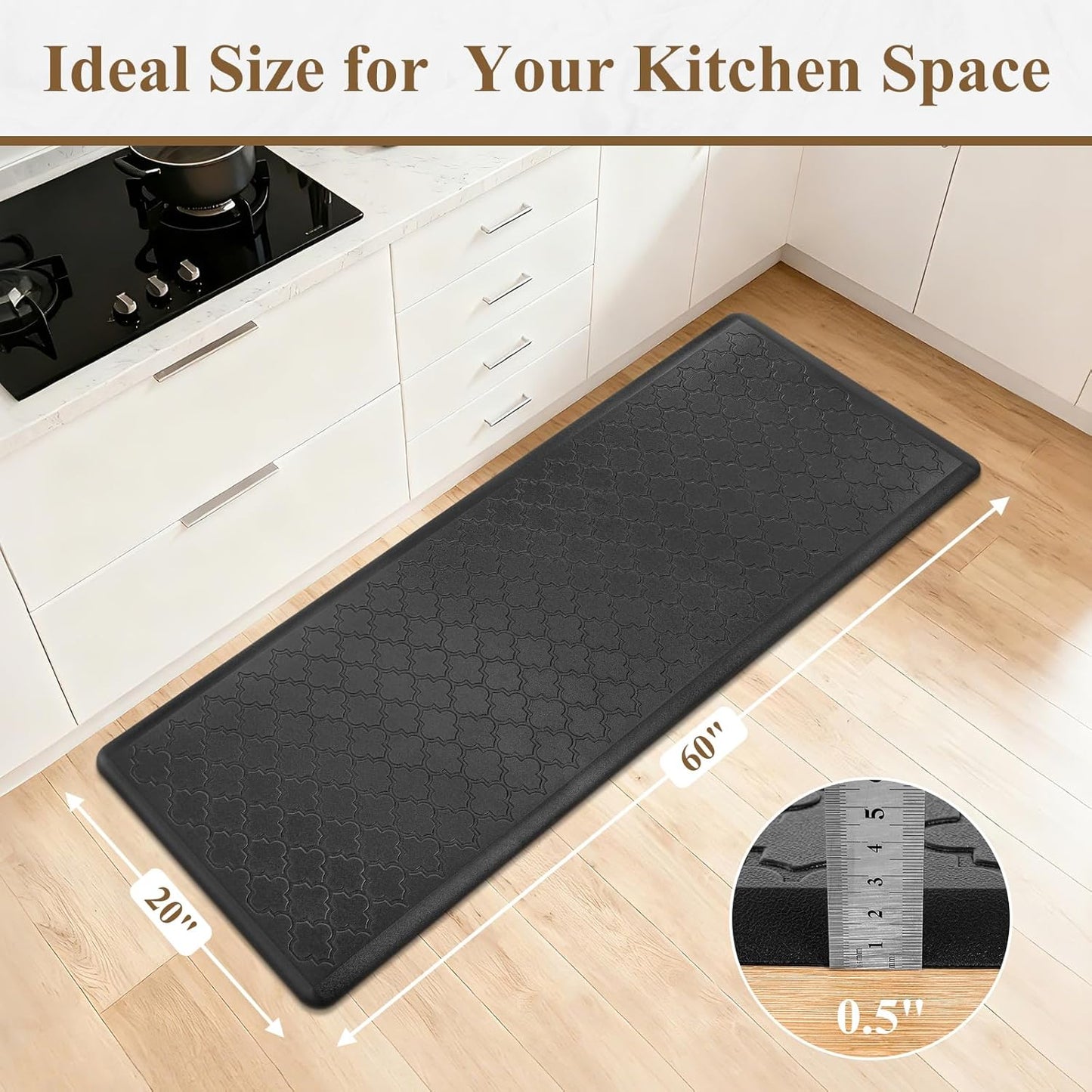 Anti-Fatigue Cushioned Kitchen Mats 20" x 60" | Non-Slip Waterproof Floor Runner Rug, Heavy-Duty Padded Foam Comfort Mat for Standing Desks, Laundry Areas, and Sinks