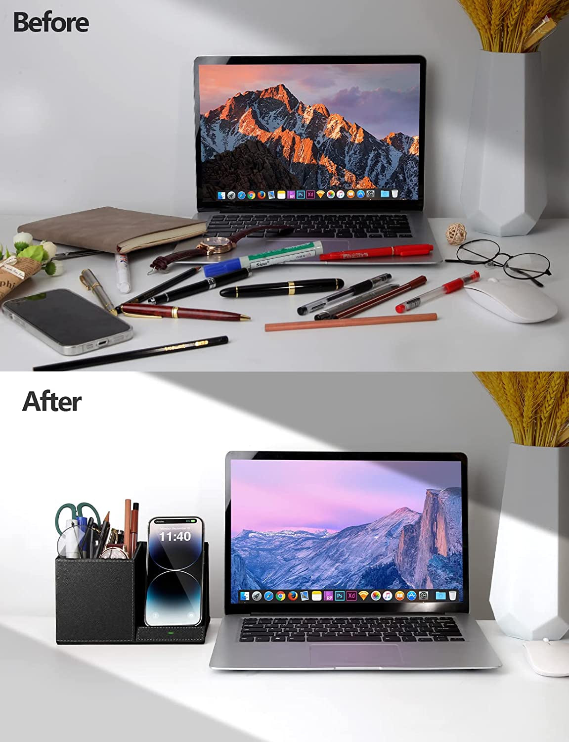 Wireless Charging Pen Holder and Phone Stand, Compatible with iPhone 8-17 Series, Ideal Desk Accessory for Home Office, Perfect Gift for Men, Husbands, Wives, Anniversaries, and Birthdays