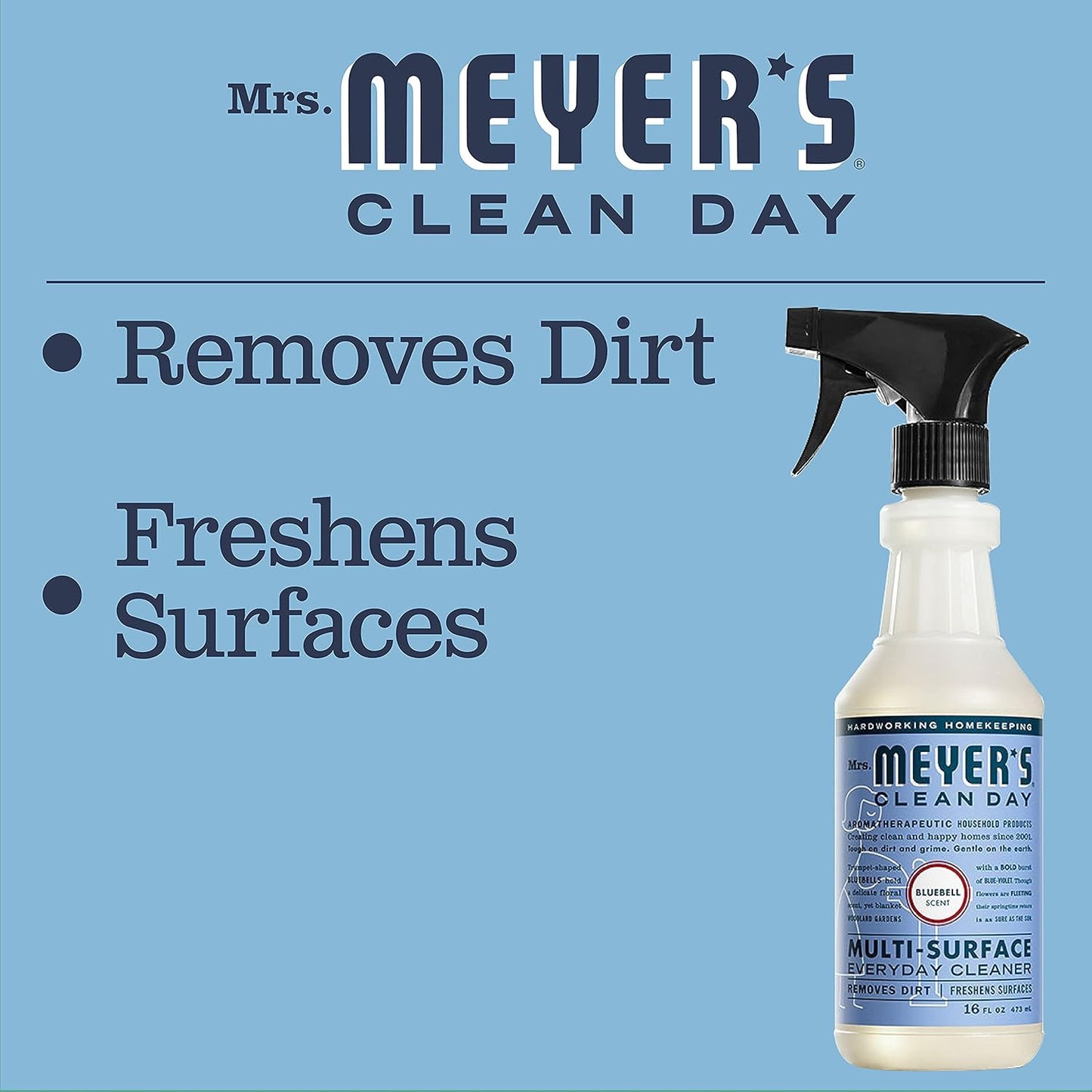 MRS. MEYER'S CLEAN DAY All-Purpose Cleaner Spray, Bluebell, 16 Fl. Oz - Pack of 3