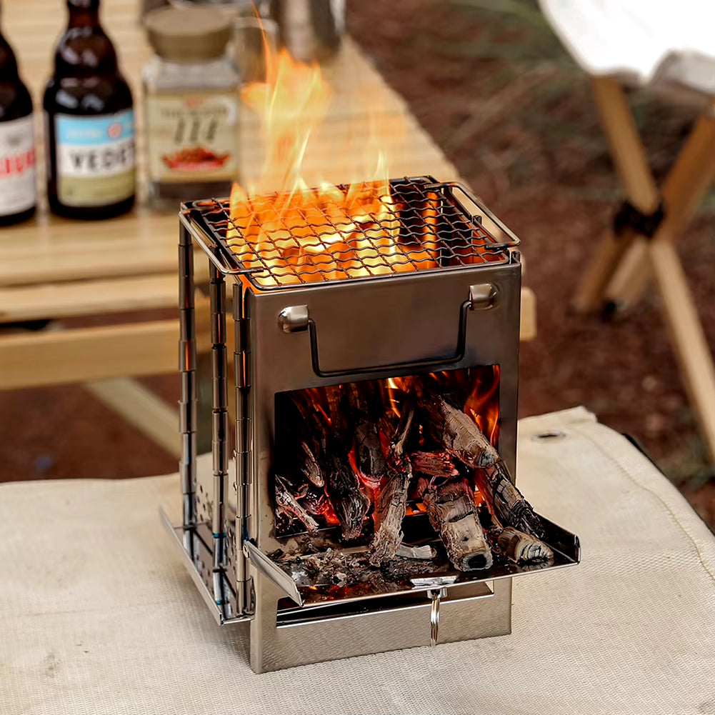 Portable Mini Outdoor Firewood Stove - Stainless Steel Folding Grill for Camping, Picnics, and BBQ Travel