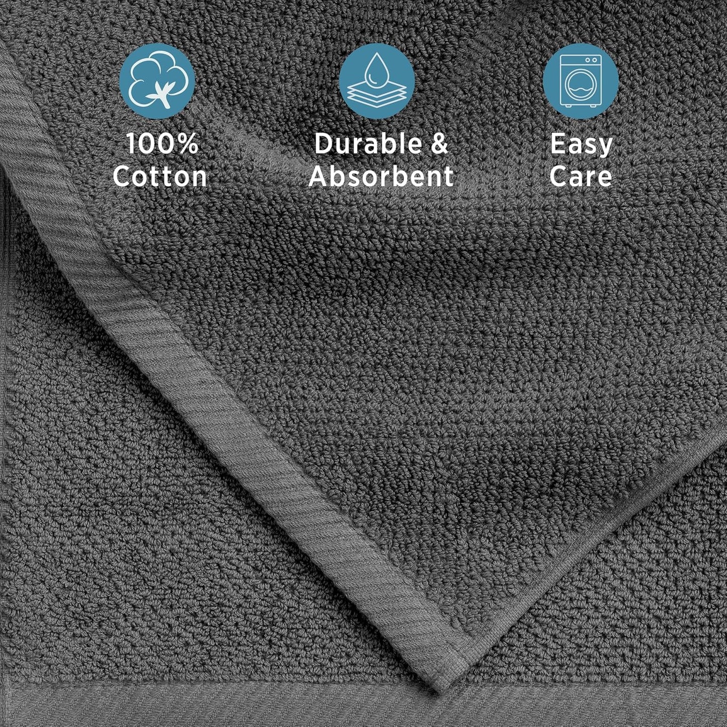 Franklin Premium 6-Pack Charcoal Hand Towels with Popcorn Texture - Luxurious Hotel & Spa Quality, Soft and Absorbent 600 GSM 100% Cotton