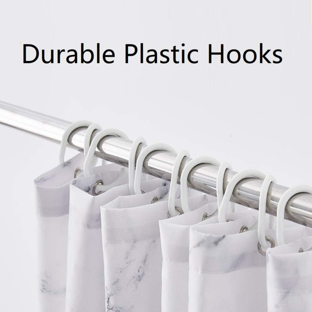 Grey and White Marble Fabric Shower Curtain with Hooks, Unique 3D Print, Waterproof Decorative Bathroom Accessory, Reinforced Metal Grommets, Standard Size 72x72 Inches