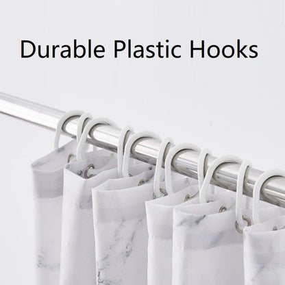 Grey and White Marble Fabric Shower Curtain with Hooks, Unique 3D Print, Waterproof Decorative Bathroom Accessory, Reinforced Metal Grommets, Standard Size 72x72 Inches