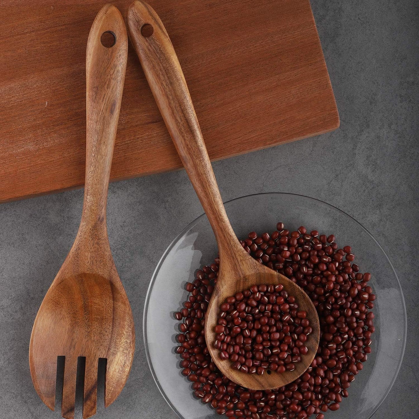 4-Piece Wooden Cooking Utensils Set for Non-Stick Cookware: Includes Spatula, Fork, Turner, Ladle, and Strainer Spoons
