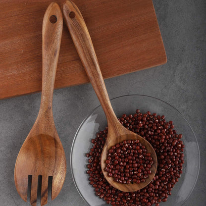 4-Piece Wooden Cooking Utensils Set for Non-Stick Cookware: Includes Spatula, Fork, Turner, Ladle, and Strainer Spoons