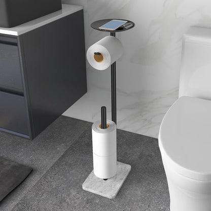 Toilet Paper Holder Stand for Bathroom Floor Standing Toilet Roll Dispenser Storages 4 Reserve Rolls, with Top Storage Shelf for Cell Phones, Wipe, Wallet and More(Marble Black)