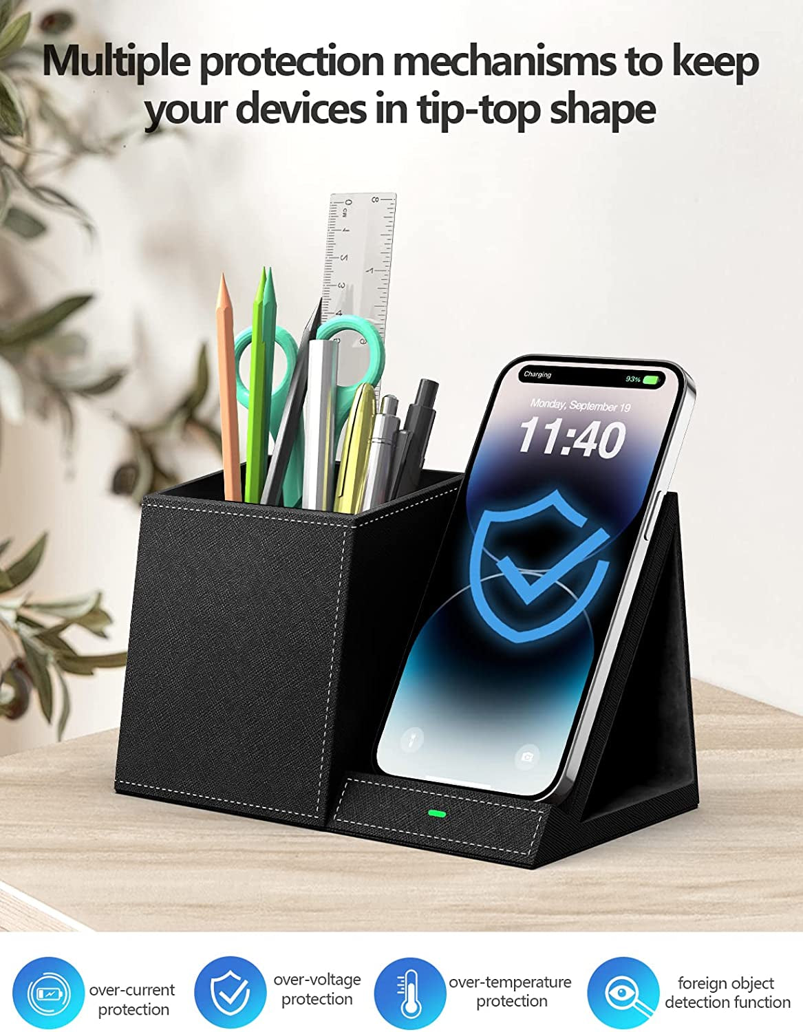 Wireless Charging Pen Holder and Phone Stand, Compatible with iPhone 8-17 Series, Ideal Desk Accessory for Home Office, Perfect Gift for Men, Husbands, Wives, Anniversaries, and Birthdays
