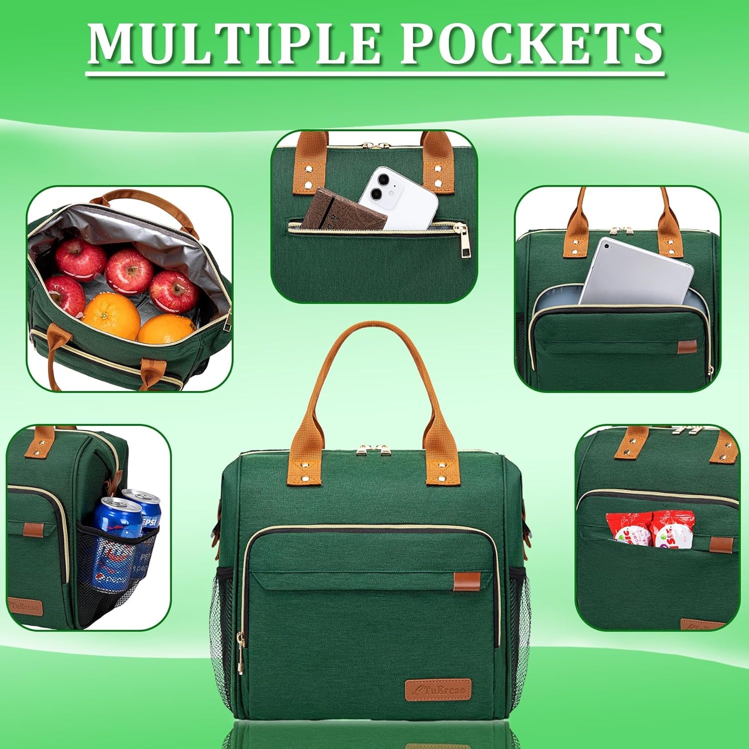 Insulated Lunch Bag for Adults - Leakproof Soft Cooler for Work, Beach, and Picnic, Dark Green