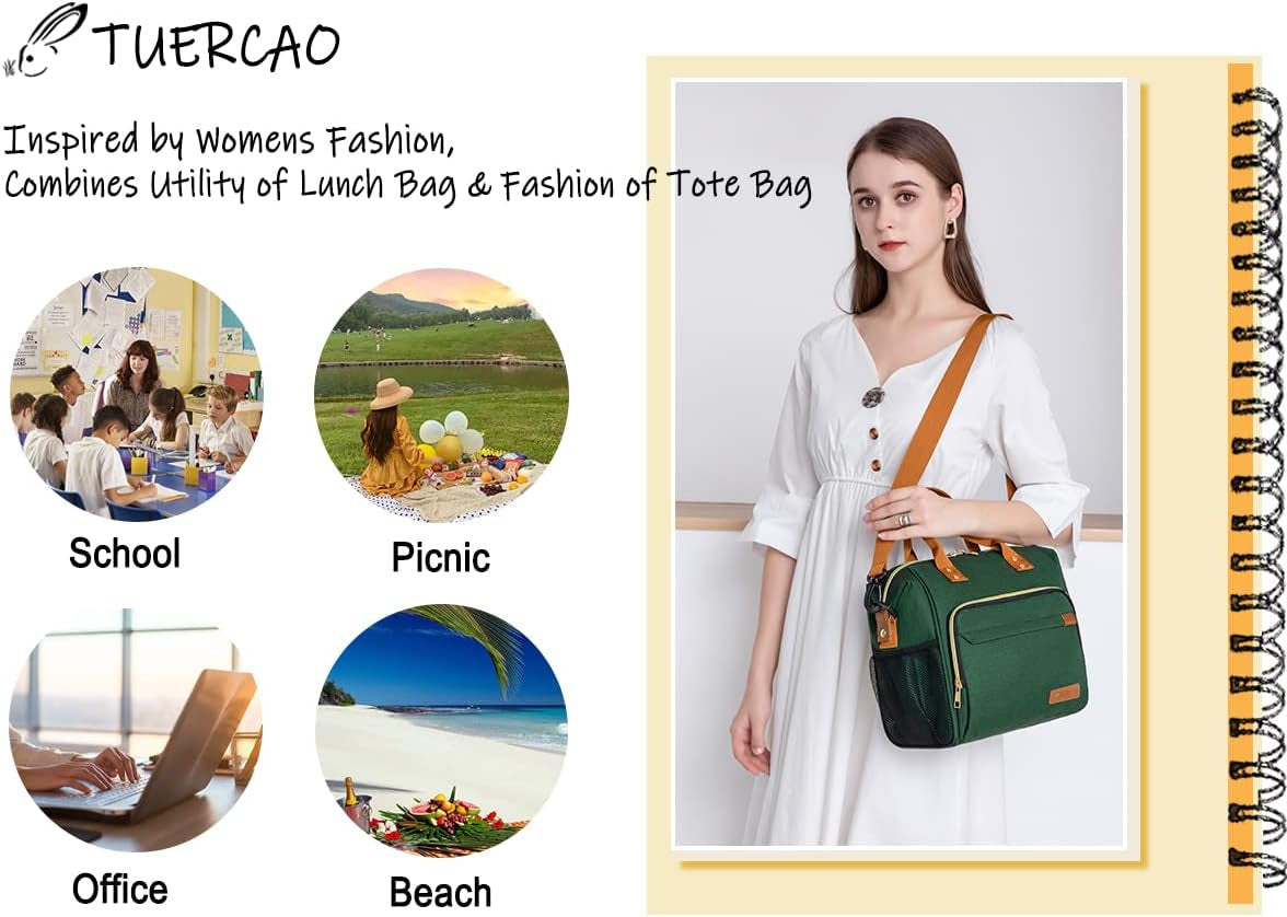 Insulated Lunch Bag for Adults - Leakproof Soft Cooler for Work, Beach, and Picnic, Dark Green
